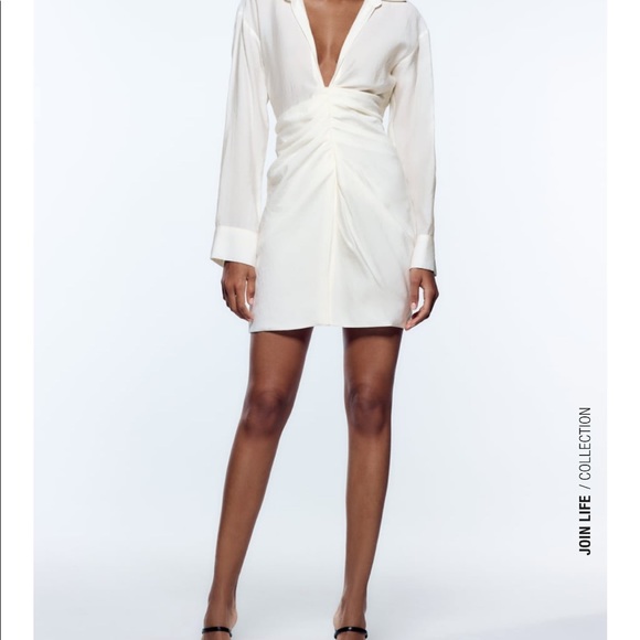 Zara white long sleeve draped dress - Picture 2 of 5